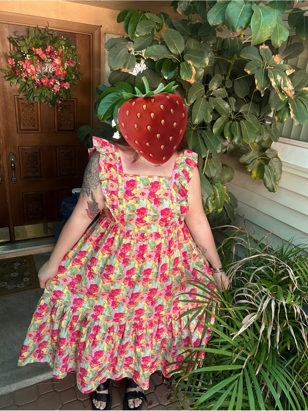Peyton Parker Floral Smocked Maxi Dress in Pink & Green